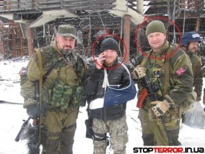 Photo was made in Donetsk airport (war zone in eastern Ukraine). On the photo Russian MP Ahromkin Denis marked with number 2, and Arseny Pavlov (Motorolla) with number 1. Photo credit: Stop Terror