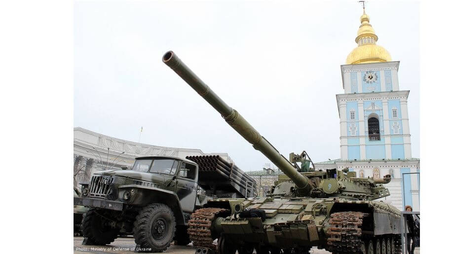 Military vehicles, weapons, ammunition that Russia uses in Donbas are on show in Kyiv