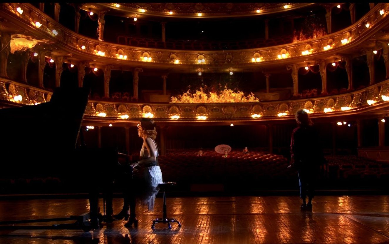 Lviv National Opera in Ukraine hosting Kelsie Kimberlin Masterpiece music video shoot showcasing cultural collaboration