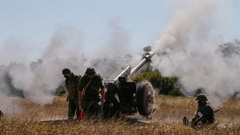 Ukrainian military forces and armored vehicles positioned along eastern frontline during Russia Ukraine tensions October 2021 escalation period