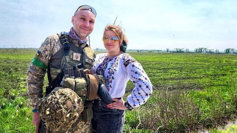 Ukrainian Plast member turned soldier in frontline gear with skydiving and cargo 200 scenes showing his transformation in service.