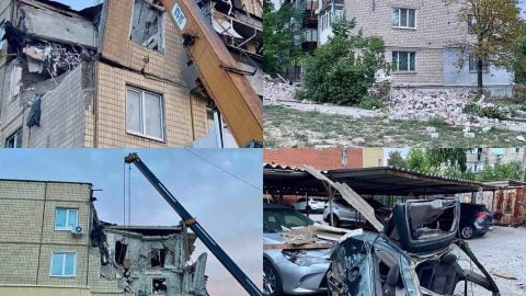Fire and smoke rise over Dnipropetrovsk region after overnight Russian drone and artillery strikes injure civilians and damage infrastructure