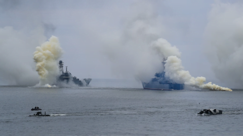 Russian naval warships operating in the Black Sea capable of launching cruise missiles toward Ukrainian targets
