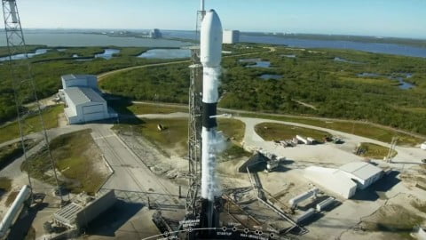 SpaceX rocket lifting off with the Ukrainian nanosatellite payload, symbolizing Ukraine’s breakthrough in space technology and global innovation.
