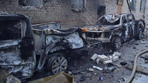 Aftermath of massive night missile and Shahed drone attack on Dnipro city as Ukrainian air defenses engage targets