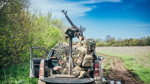Ukrainian air defence systems and soldiers responding to incoming missile and drone attacks across the frontline of the Russia‑Ukraine war on May 24