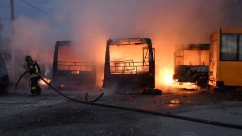 Smoke and explosions rising over Ukrainian towns after Russian strikes during heavy morning artillery and missile assaults on multiple regions