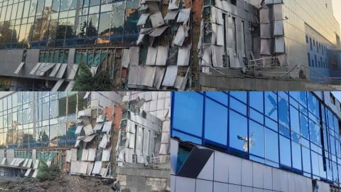 Aftermath of massive Russian overnight missile attack on Ukraine with smoke rising over damaged infrastructure and blackout zones across 5 regions.:contentReference[oaicite:2]{index=2}
