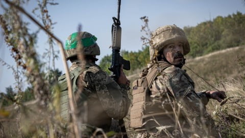 Ukrainian defenders in fortified positions under intense shelling and airstrike assaults during heavy frontline clashes on Sept 9, 2023