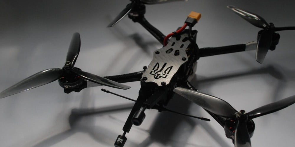 Ukrainian KH-S7 FPV strike drone displayed before deployment symbolizing domestic battlefield technology innovation amid ongoing war