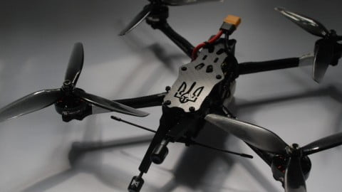 Ukrainian KH-S7 FPV strike drone displayed before deployment symbolizing domestic battlefield technology innovation amid ongoing war
