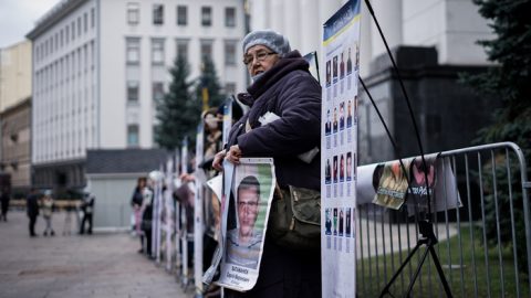 Panel showing missing persons and humanitarian search efforts in Ukraine — more than 50,000 citizens reported missing amid ongoing war crisis.:contentReference[oaicite:1]{index=1}