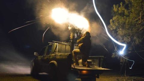 Smoke and explosions over frontline positions after Russian missiles, air strikes and rocket salvo attacks on Ukrainian towns and military posts on Apr 7 2024.