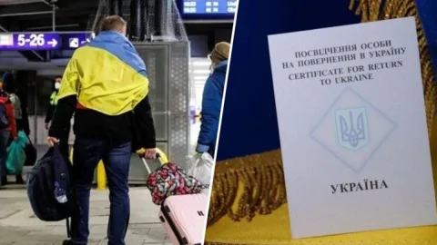 Ministry of Foreign Affairs of Ukraine building and officials announcing restoration timeline for consular services for men of mobilization age.