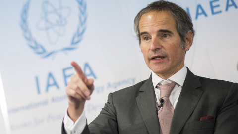 IAEA Director General Rafael Grossi at a nuclear safety briefing, preparing to visit the Kursk Nuclear Power Plant amid serious concerns over fighting near the site.