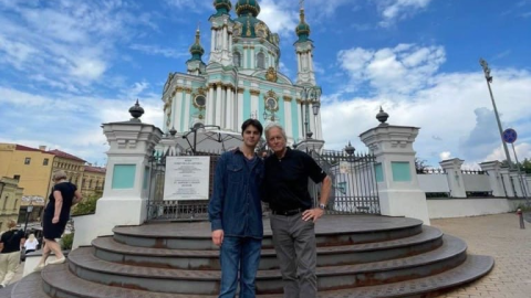 Hollywood actor Michael Douglas with his son in Kyiv visiting St. Andrew’s Church and landmarks during his visit to Ukraine’s capital.:contentReference[oaicite:2]{index=2}