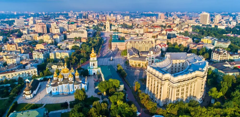 Historic layers of Kyiv city shown through ancient ruins and maps, illustrating roots older than the USSR‑credited 1500 years