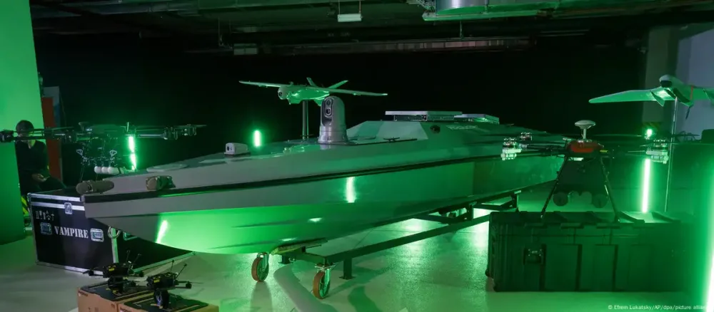 Magura V7 naval drone equipped with missiles displayed by Ukraine’s Main Intelligence Directorate after shooting down Russian Su‑30 fighter jets. :contentReference[oaicite:1]{index=1}