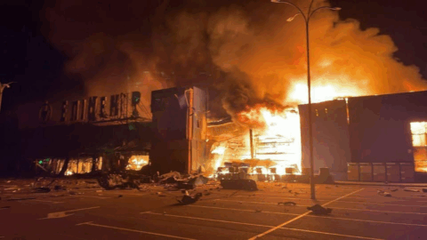 Russians Destroy "Epicentr" Hypermarket in Kamianske