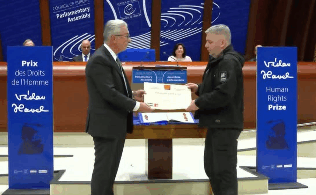 Journalist Maksym Butkevych, recently released from captivity, was awarded the Václav Havel Prize at the PACE session