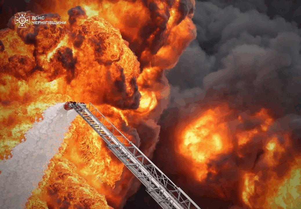 Russian Strike Ignites Massive Blaze at Oil Depot in Chernihiv Region