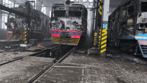 Destroyed Fastiv railway station after Russian drone strike December 2025