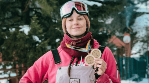 Kateryna Kotsar celebrates silver medal at Big Air World Cup
