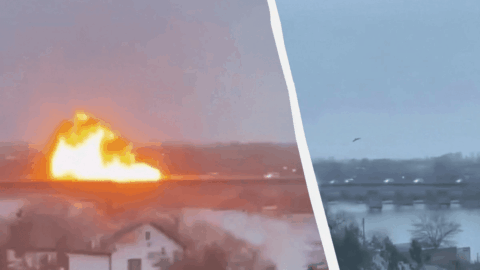 Smoke and emergency response on Odesa region bridge after Russian drone strike on civilian car