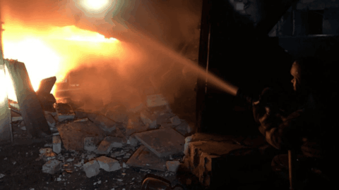 Damaged houses and emergency crews in Pavlohrad after drone attack December 2025