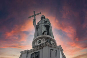 Monument to Volodymyr the Great in Kyiv overlooking the Dnipro River, a symbol of Kyivan Rus and Ukraine’s medieval statehood
