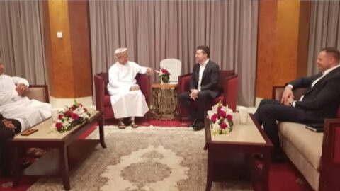 Volodymyr Zelenskyy during an undisclosed foreign trip amid reports of a secret visit to Oman in January 2020