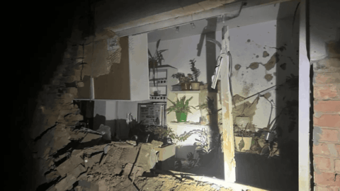 Smoke and rubble at residential buildings and infrastructure in Dnipropetrovsk region after Russian drone and artillery attacks on civilian areas.