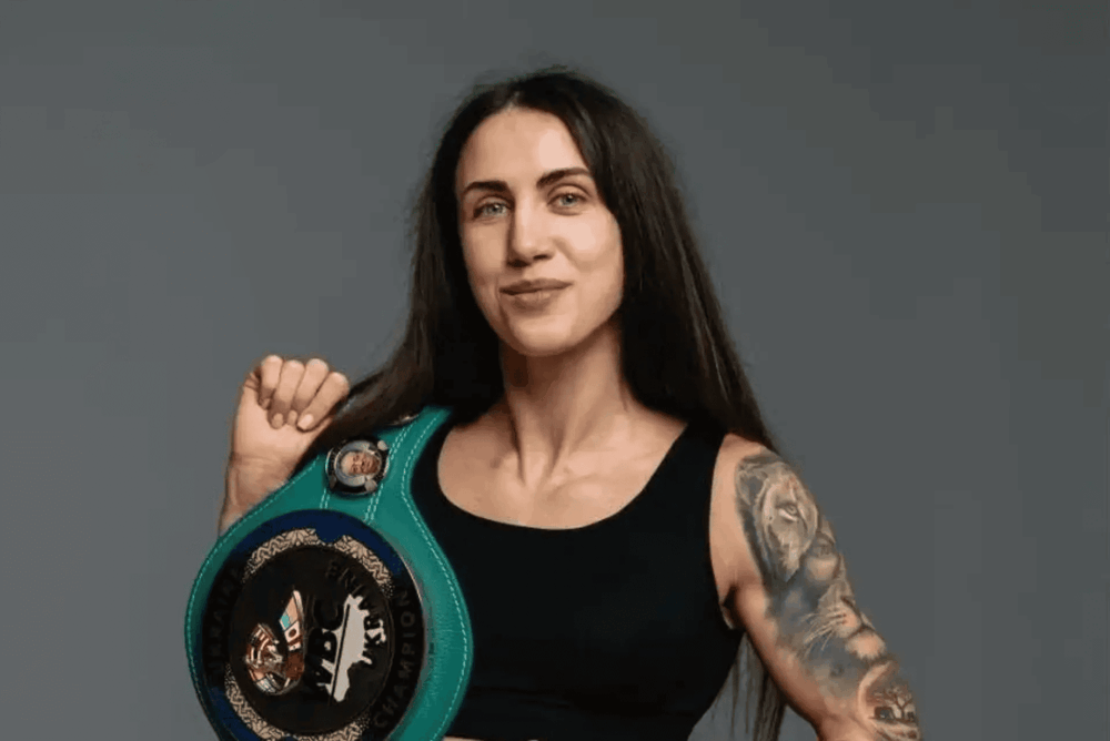 Ukrainian boxer Anastasiia Petrenko celebrates winning IBO super flyweight world title after historic victory
