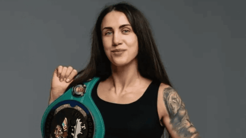 Ukrainian boxer Anastasiia Petrenko celebrates winning IBO super flyweight world title after historic victory