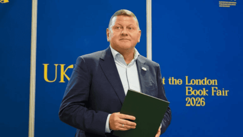 Valeriy Zaluzhnyy at the Ukrainian national stand during the London Book Fair highlighting Ukrainian literature and cultural diplomacy