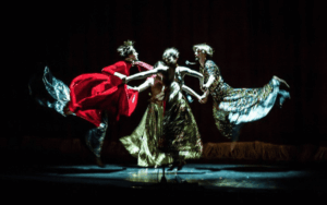 Scene from Ukrainian opera GAIA-24 with performers in experimental staging reflecting war, nature, and ecological themes