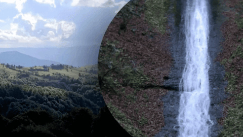 Hidden waterfall in Zakarpattia forest surrounded by Carpathian mountains with clear water and untouched природна landscape