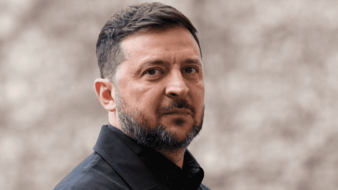 Ukrainian President Volodymyr Zelenskyy speaks at the Four Freedoms Award ceremony in Middelburg, Netherlands