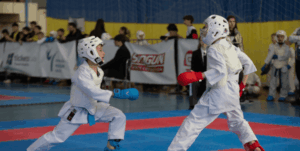 Kyiv karate tournament supporting HUR units with athletes competing across multiple tatami mats