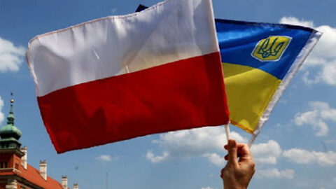 Poland and Ukraine flags overlapping with archival photos symbolizing historical memory and contemporary tensions in Polish-Ukrainian relations