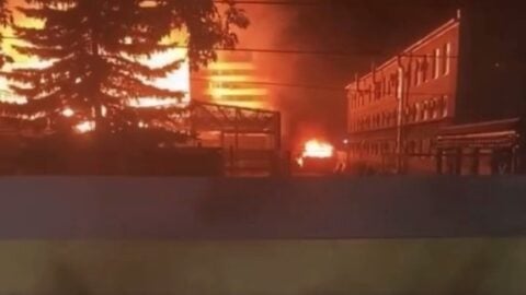 Emergency responders at the scene of the Tula defense plant explosion in Russia