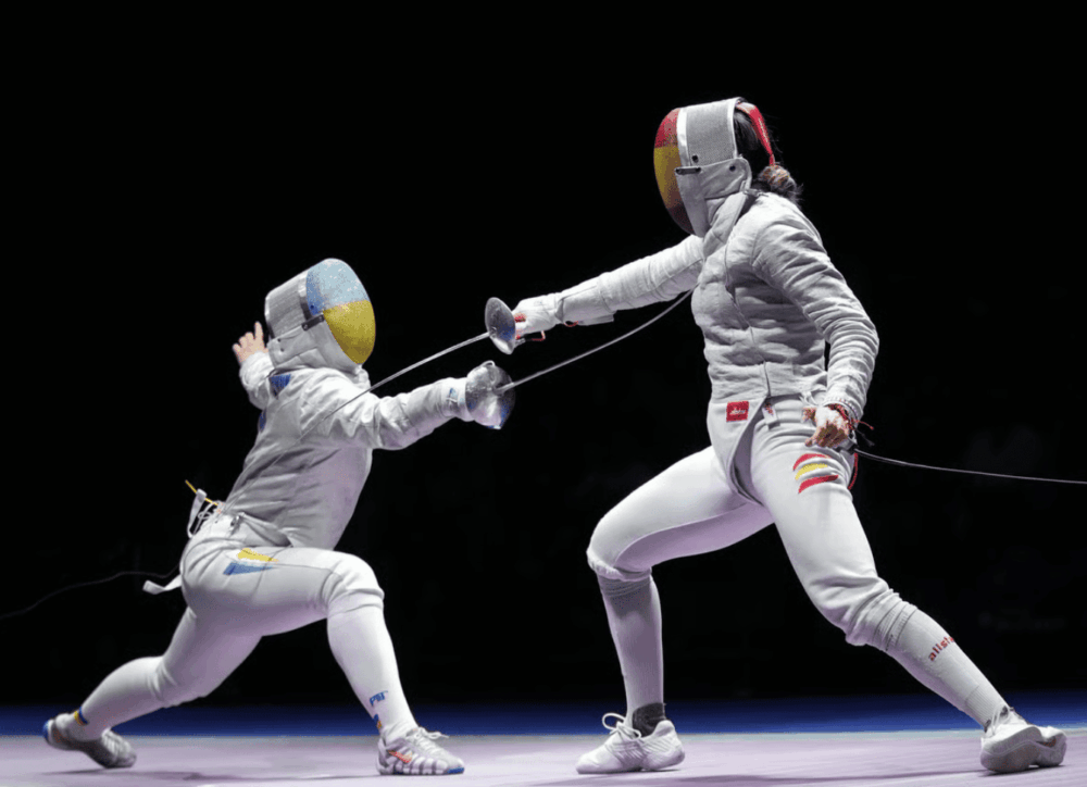 European Fencing Championships athletes competing during an elite international fencing tournament