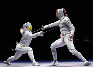 European Fencing Championships athletes competing during an elite international fencing tournament