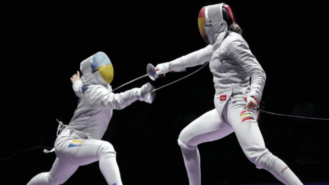 European Fencing Championships athletes competing during an elite international fencing tournament