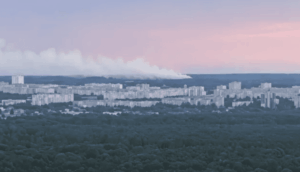 Smoke rises over a Russian explosives plant after an overnight drone attack