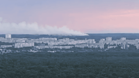 Smoke rises over a Russian explosives plant after an overnight drone attack