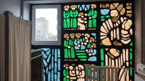 Kyiv stained-glass windows from the 1976 History of Medicine ensemble at Zahorivska Street