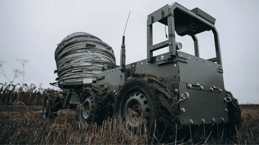 Ukrainian Military Shows How a Ground Drone Deploys Barbed Wire Obstacles